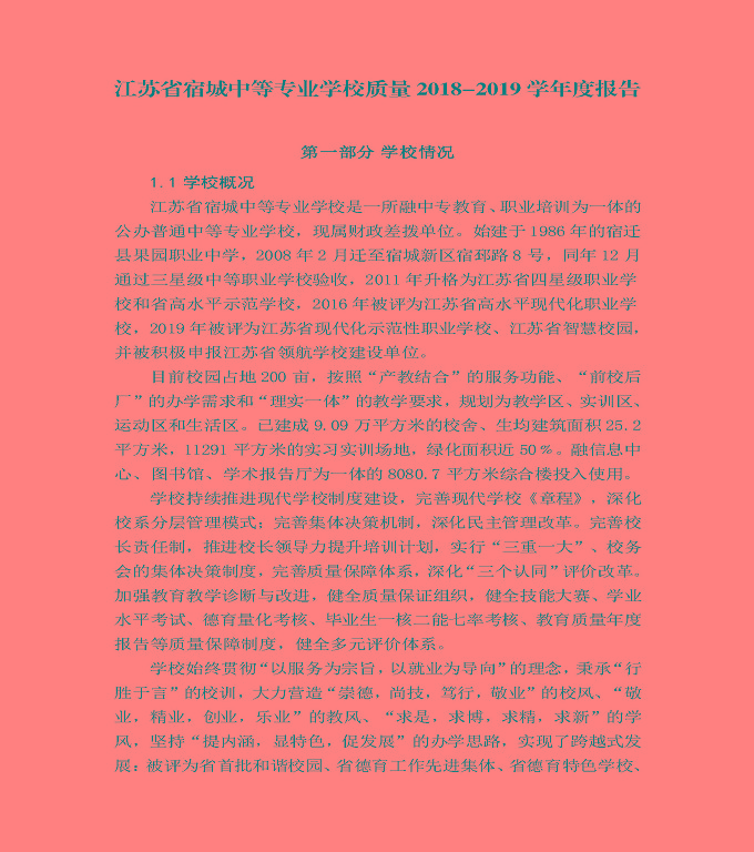 江蘇省宿城中等專(zhuān)業(yè)學(xué)校質(zhì)量年度報(bào)告（2019年）