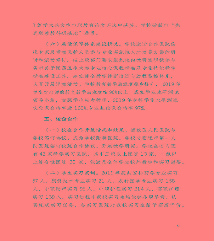 江蘇省宿遷衛(wèi)生中等專業(yè)學(xué)校質(zhì)量年度報告（2019年）