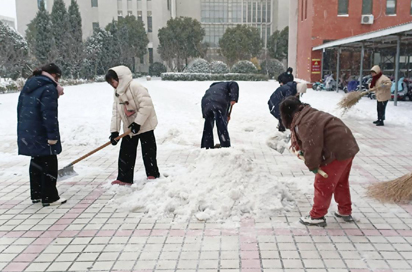 園丁情系花朵 汗水融化冰雪——宿遷經(jīng)貿(mào)高職師生開展掃雪除冰活動