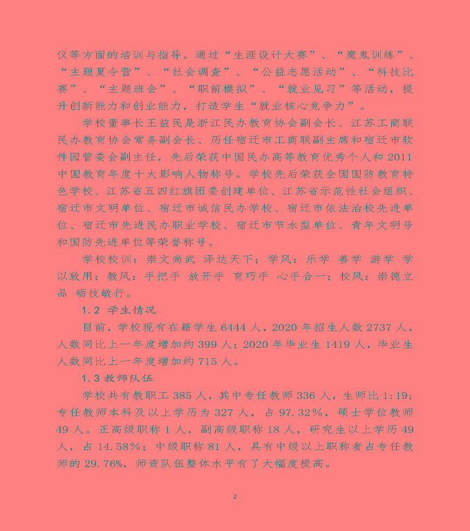 宿遷澤達(dá)中等職業(yè)學(xué)校中等職業(yè)教育質(zhì)量年度報(bào)告（2020）