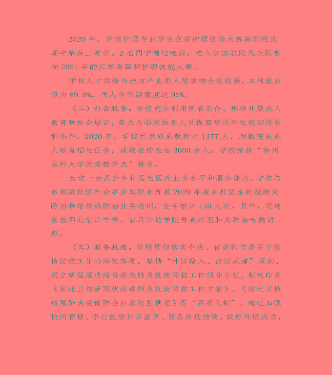 江蘇省宿遷衛(wèi)生中等專業(yè)學(xué)校中等職業(yè)教育質(zhì)量年度報告（2020）