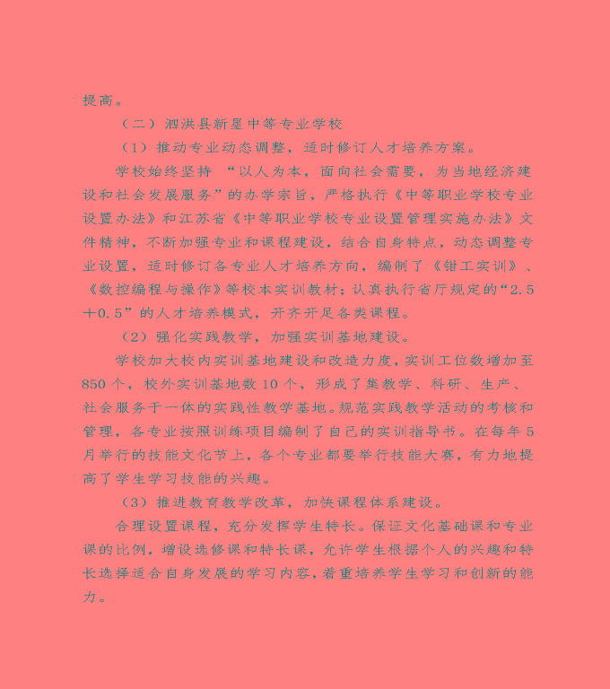 泗洪縣中等職業(yè)教育質(zhì)量年度報(bào)告（2022）
