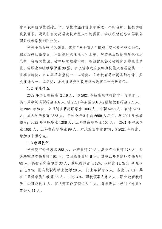 江蘇省泗陽中等專業(yè)學(xué)校中等職業(yè)教育質(zhì)量年度報告（2023）