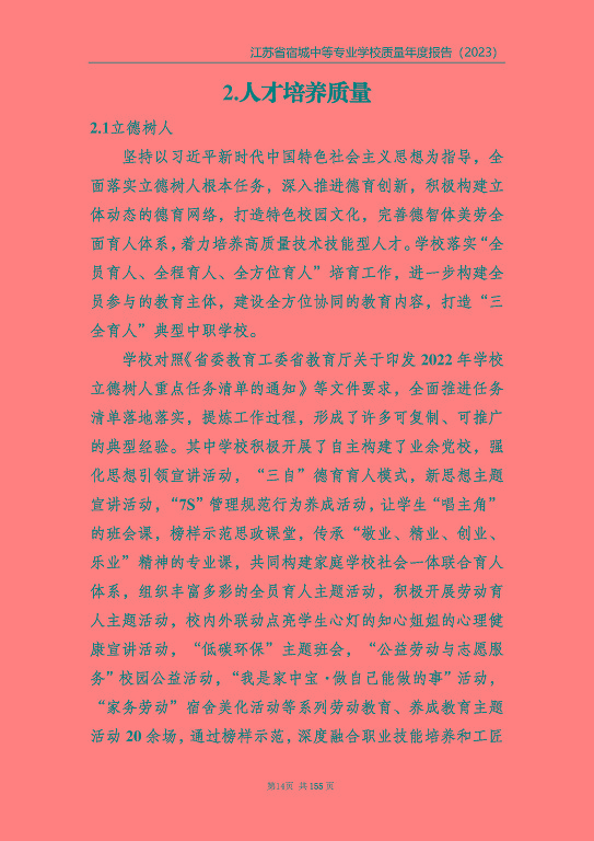 江蘇省宿城中等專(zhuān)業(yè)學(xué)校質(zhì)量報(bào)告（2023 年度）