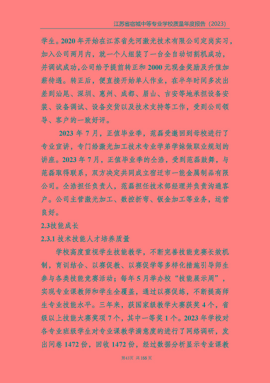 江蘇省宿城中等專(zhuān)業(yè)學(xué)校質(zhì)量報(bào)告（2023 年度）