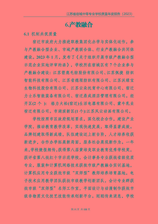 江蘇省宿城中等專(zhuān)業(yè)學(xué)校質(zhì)量報(bào)告（2023 年度）