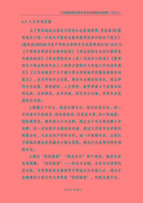 江蘇省宿城中等專(zhuān)業(yè)學(xué)校質(zhì)量報(bào)告（2023 年度）