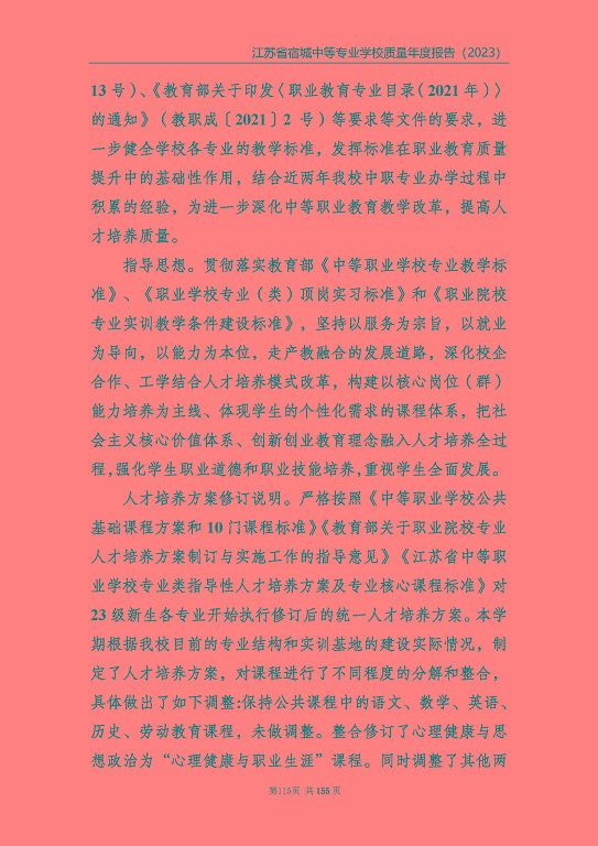 江蘇省宿城中等專(zhuān)業(yè)學(xué)校質(zhì)量報(bào)告（2023 年度）