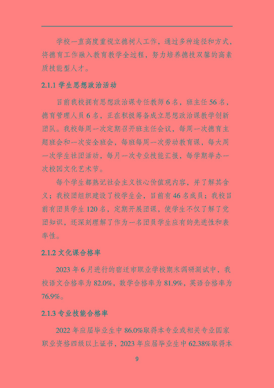 沭陽鴻星中等專業(yè)學校質量報告（2023年度）